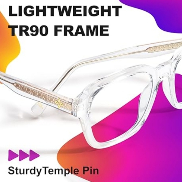 Oversized Square Blue Light Blocking Glasses Computer Clear Frame Eyewear - Picture 6 of 8